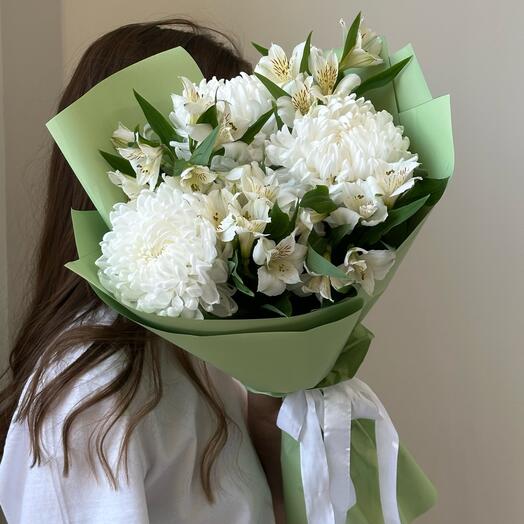 Букет хризантемы бигуди и альстромерия 🌾