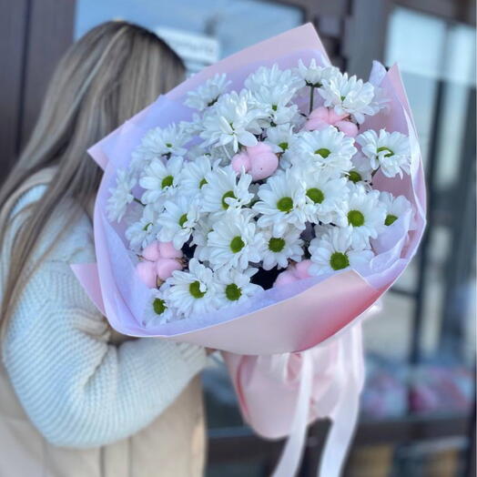 Букет хризантемы ромашки с хлопком😍💕