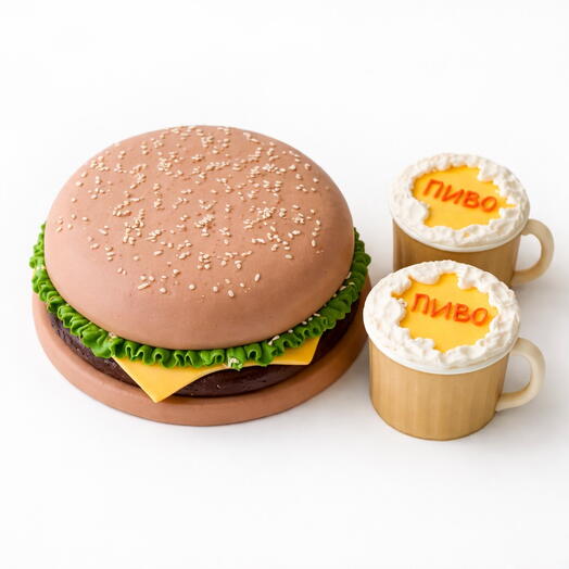 Тортик в виде бургера и пива на 23 февраля,комбо тортик,необычный торт,торт бургер