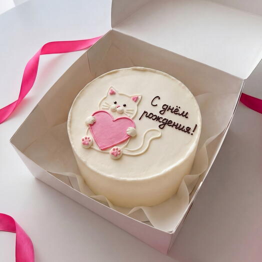 Праздничный бенто-торт «Котик с сердцем» 🎂