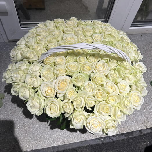 101 Белая Роза в корзине