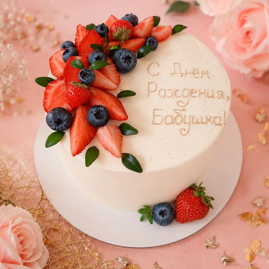 Торт 1 кг  С днём рождения, Бабушки С ягодами