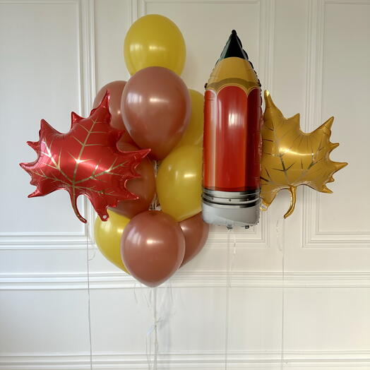 Шары с гелием на 1 сентября с карандашом и кленовыми листьями 5718
