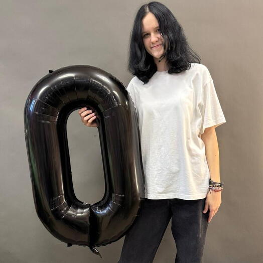 Шар-цифра 0 с гелием на день рождения — Чёрный, 102 см