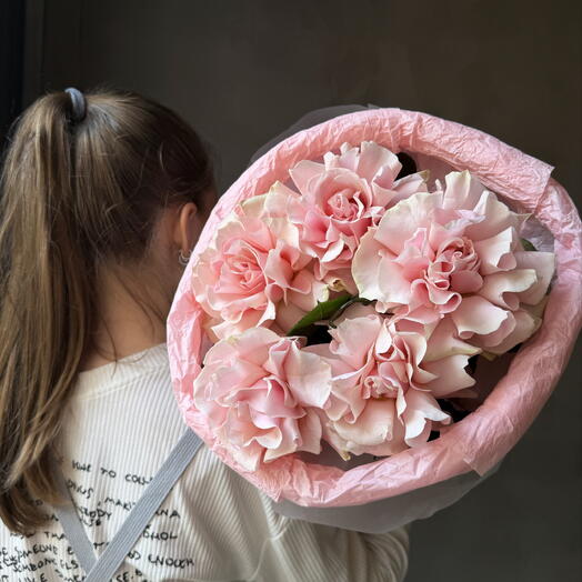 5 нежно-розовых французских роз 🌸 Крупные бокаловидные бутоны