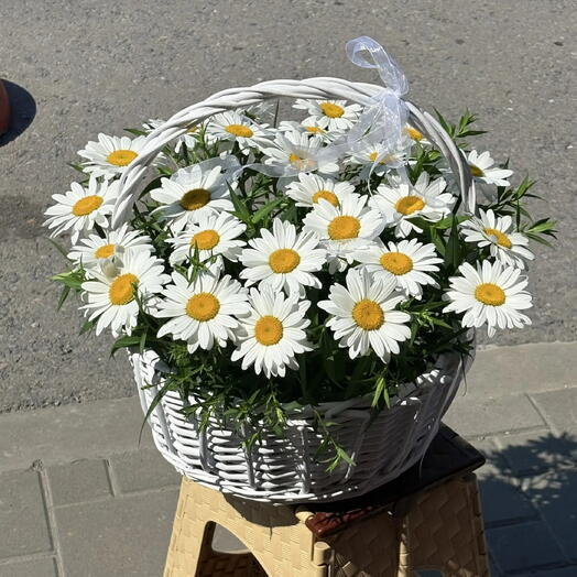 Ромашки в плетёной корзине