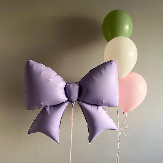 Воздушные шарики Сиреневый бант 🎀 и фонтан пастель 🎈Девушке / девочке / подруге / в подарок 🎁
