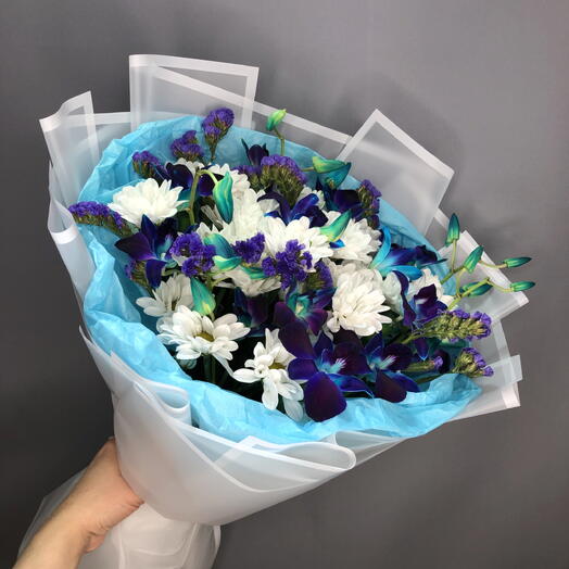 Букет с космическими орхидеями и хризантемами🌸