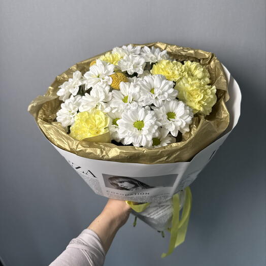 Букет солнечный с хризантемами 🤍💛