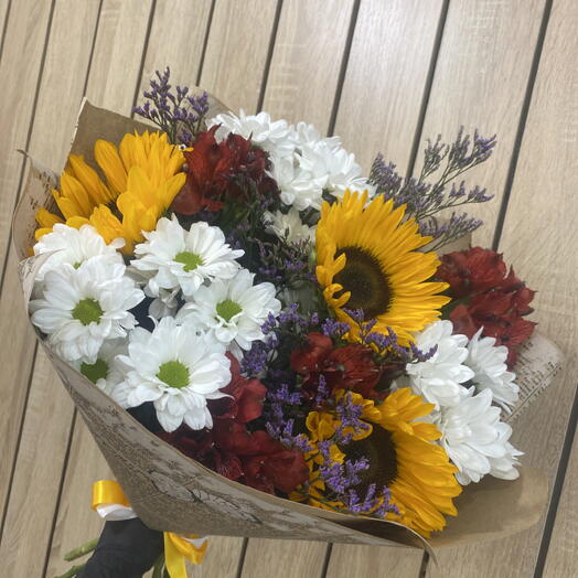 Яркий Букет с Подсолнухами и Альстромерией🌻