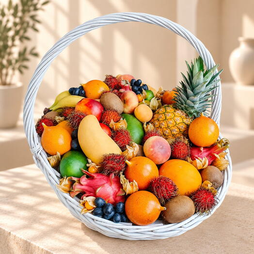 Cesta de frutas "isla Tropical 2" / peso: 15 kg / Tamaño: 46*38*75 / fruta fresca / set de regalo / cesta de regalo