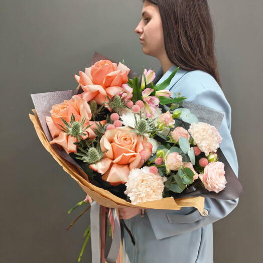 Букет Сладкая карамель с французской розой кахала