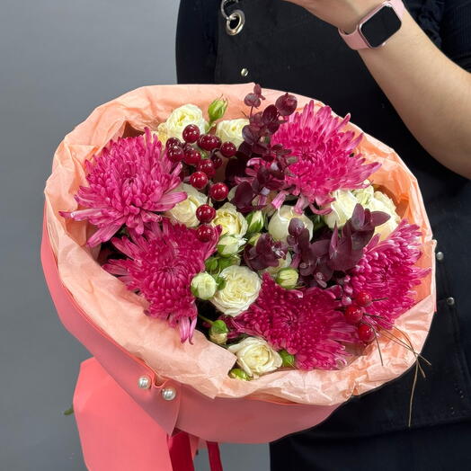 Букет с хризантемой и розами 🌸