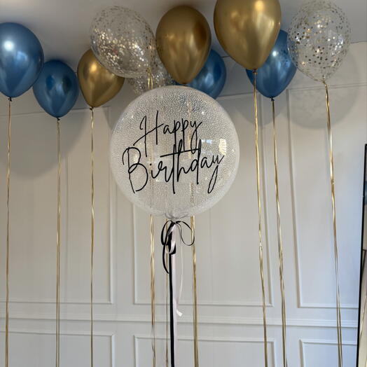 🫧Набор воздушных шаров Happy Birthday - 10 ярких шаров на дождике и большой шар Bubble🫧