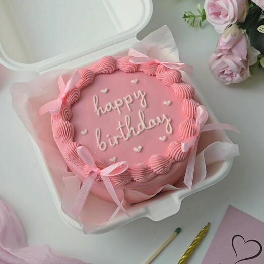Бенто торт Happy Birthday ламбет розовые ленты