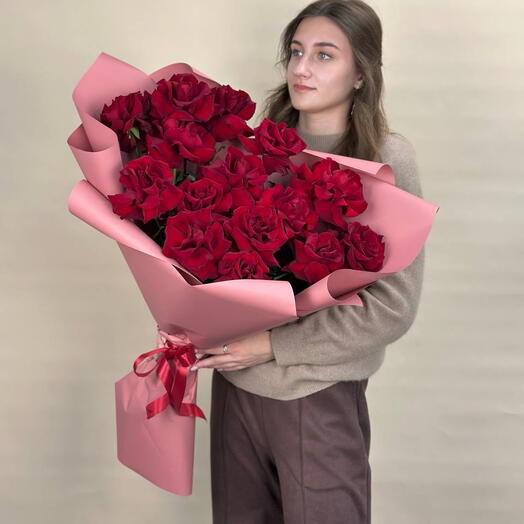 Букет из 15 французских бордовых роз