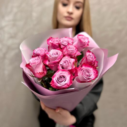 Bouquet of 11 Ecuadorian purple Deep Purple roses