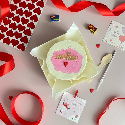 Бенто торт Люблю розовый на 14 февраля День влюбленных