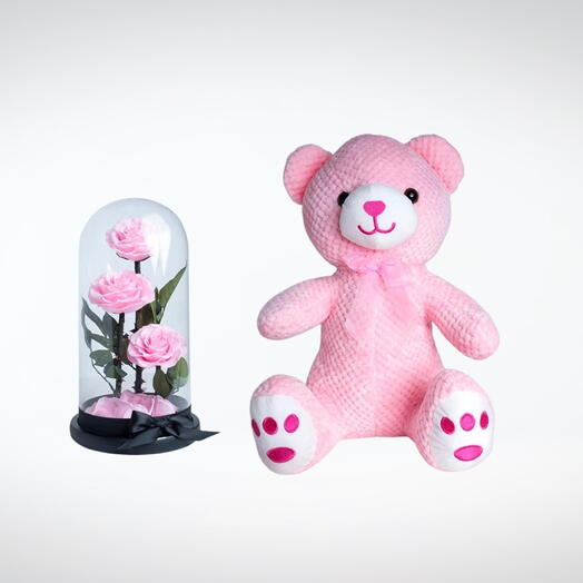 Pink Teddy And Infinity Roses