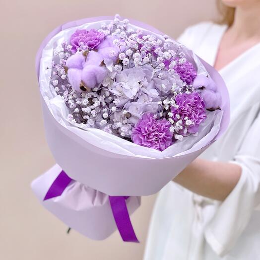 Лавандовая гортензия с Диантусами и гипсофилой. Флау 125