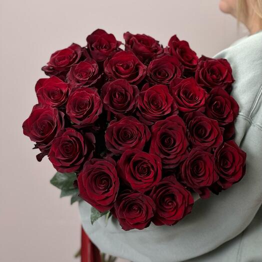 Букет из 25 крупных длинных красных роз 60см 🌹