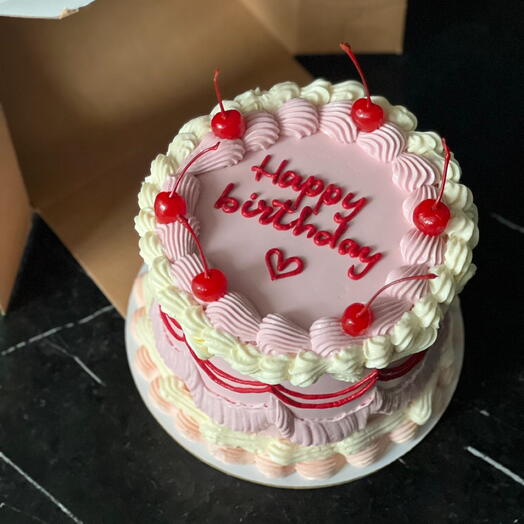 Торт в стиле Ламбет с коктейльной вишней Happy Birthday | 2кг