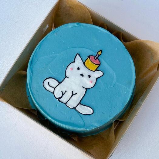 Бенто-торт Котенок на синем фоне