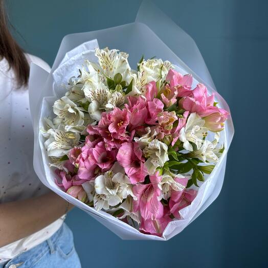 Alstroemeria Ramo blanco rosa con alstroemeria