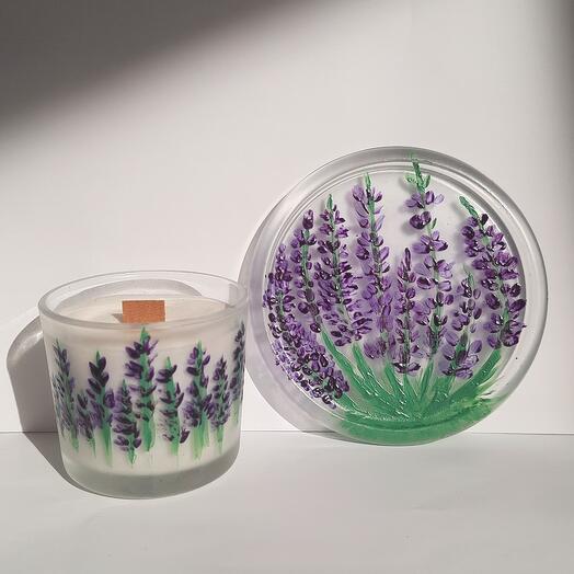 Свеча  и подсвечник лаванда