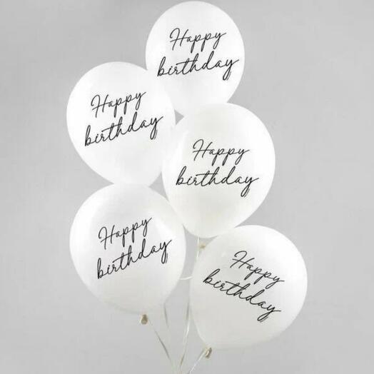 Воздушные шарики белые Happy birthday (5шт)