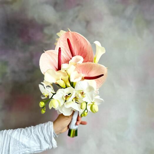 Bridal bouquet with anthuriums and orchids