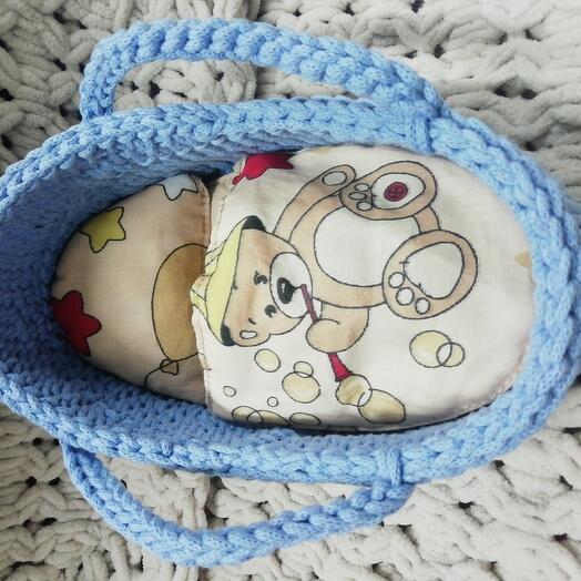 Люлька-переноска голубая для кукол, игрушек