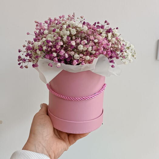 Flower box with colorful baby's breath