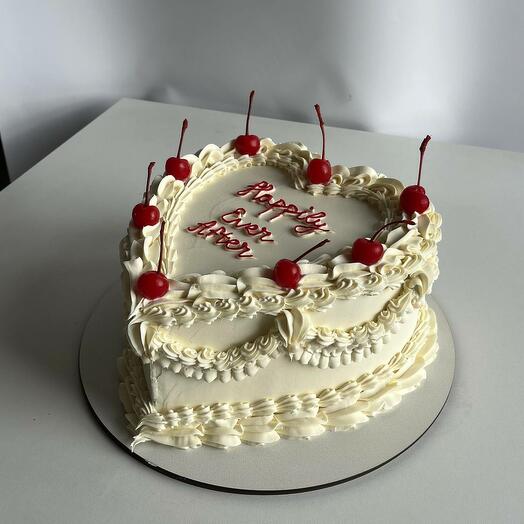 Торт 1 кг в форме сердца с коктейльной вишней в стиле ламбет