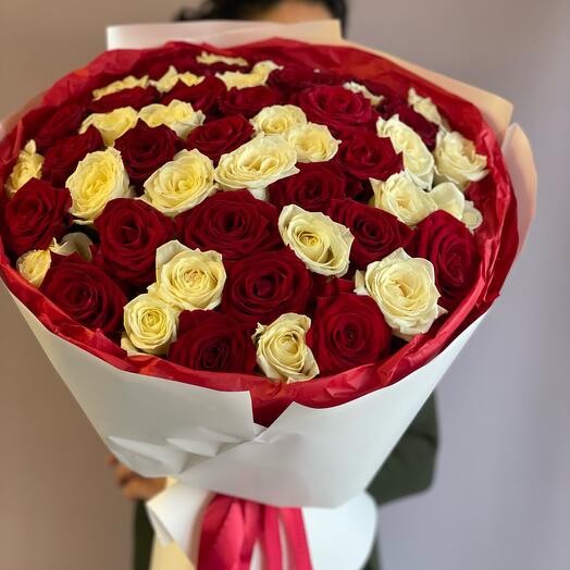 51 Роза White Red MIX L5