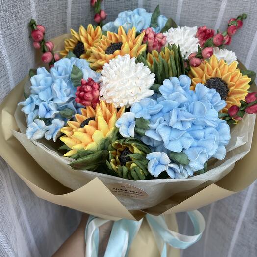 Зефирный букет Гортензии подсолнухи