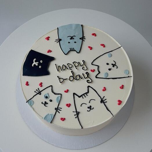 Торт на 1 кг с котиками "happy b-day"