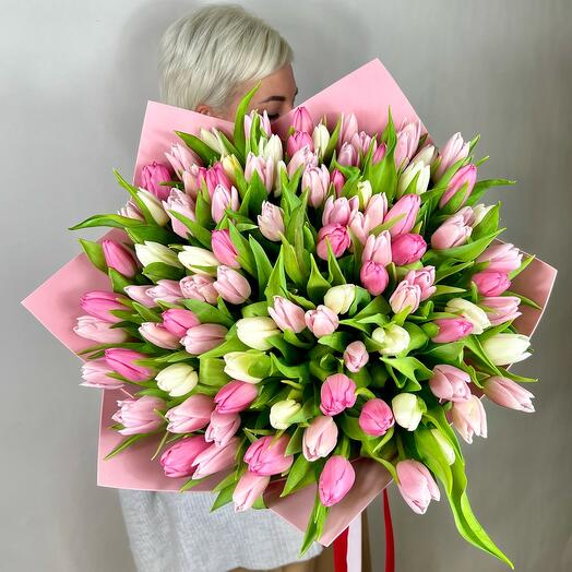 Букет микс 101 нежный розовый тюльпан (D053)