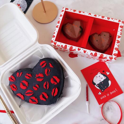Бенто торт сердце  и дубайский шоколад сердца