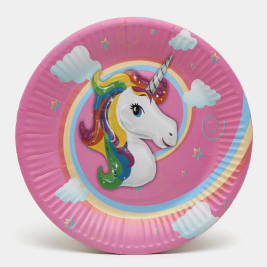 Одноразовые тарелки 10 штук розовый единорог. Disposable plates 10 pcs pink unicorn
