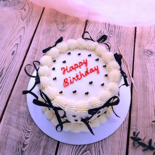 Торт 1,5кг в стиле Ламбет с рюшами и надписью Happy Birthday с бантиками
