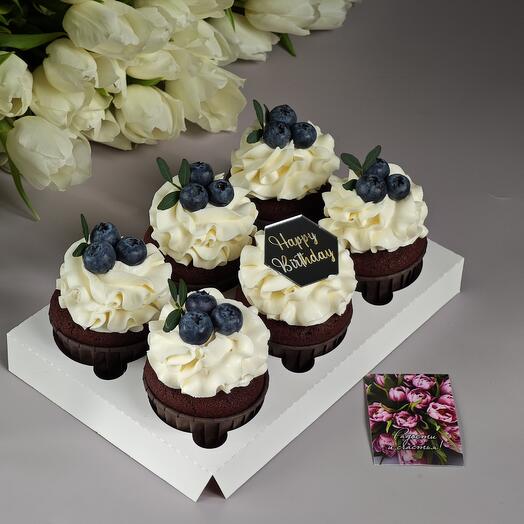 Шоколадные капкейки с топпером "happy birthday" в подарок маме, сестре, коллеге, мужу