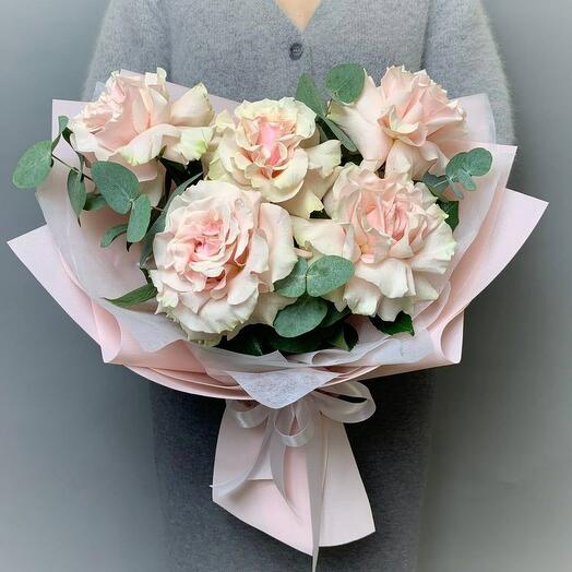 Французские розы с эвкалиптом букет les fleur (В0022)