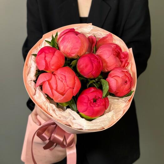 Моно букет GF коралловых пионов 7