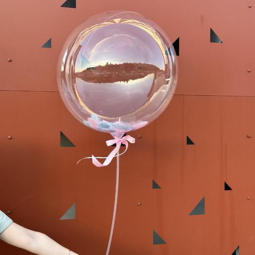 Шар баблс с розовыми и голубыми перьями