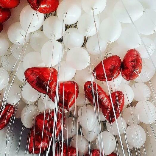 Любимой, на свадьбу - Шары под потолок сердца и белые шары