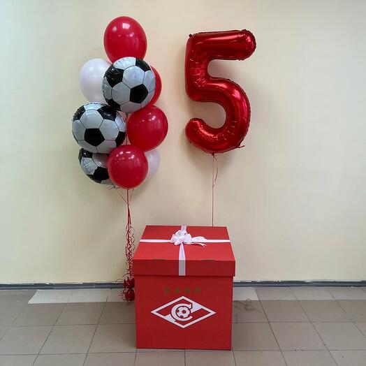 Набор шаров с гелием 654 - с цифрой 5 футбольный фанат