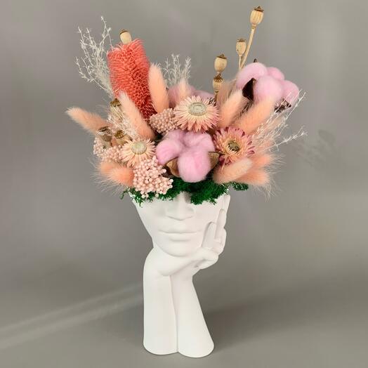 Композиция с сухоцветами «Мечта» лаванда | хлопок | лагурус | гелихризум