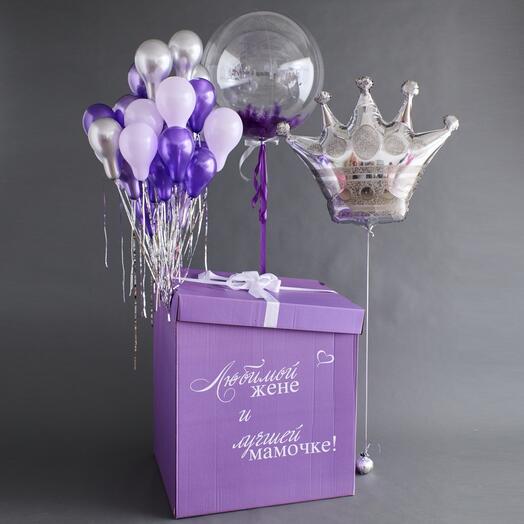 Коробка сюрприз с воздушными шарами «Сиреневый туман»
