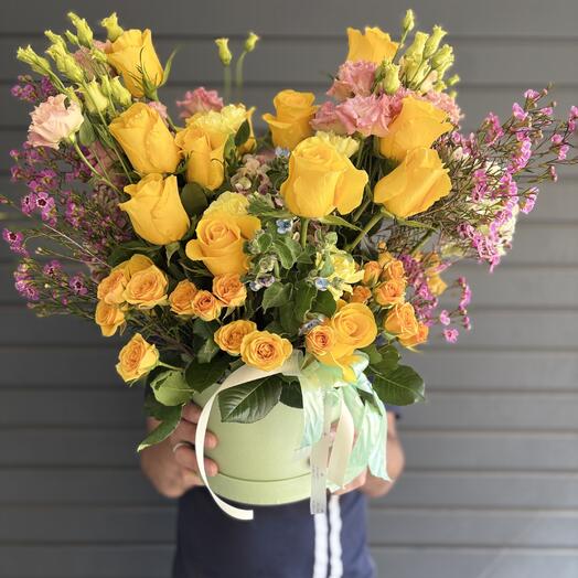 Bright flowers in a box